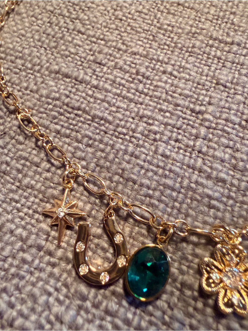24k Gold Plated Charm Necklace with Emerald Green Gemstone - Picture 2 of 5